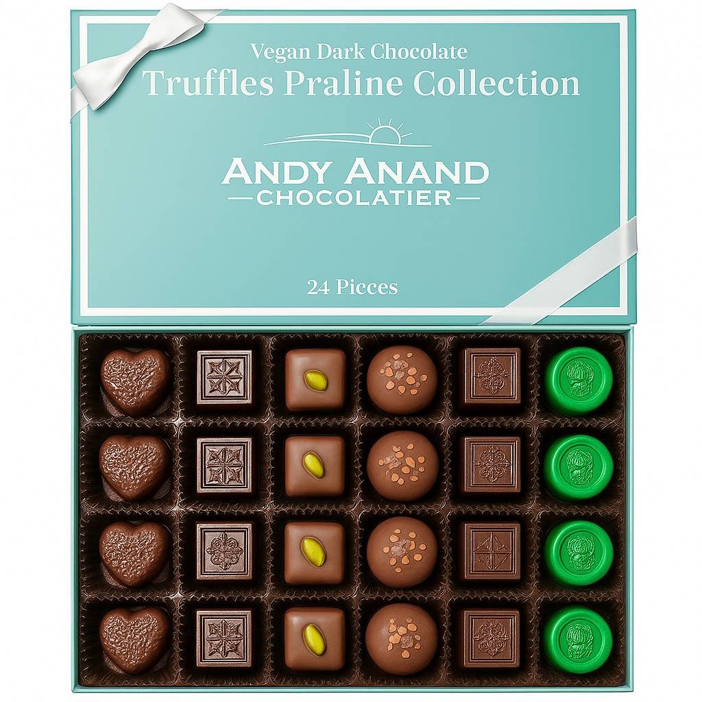 Andy A d Luxury Gluten Free Vegan Dark Chocolate Truffles Praline Collection - 24 Pcs, Truffles Gift Box for Holiday Parties, Christmas, Birthday, Valentines Day