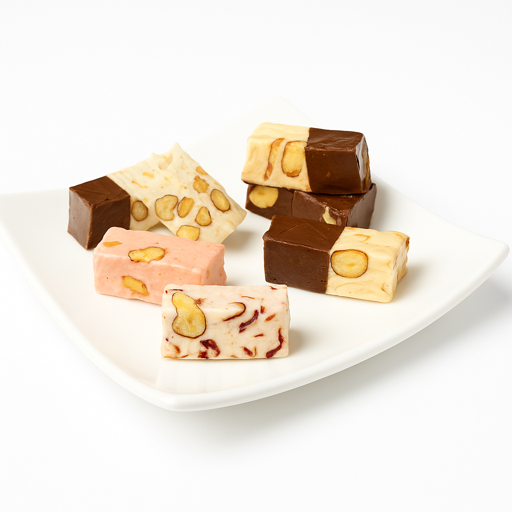 Andy A d 28 bite-sized Roasted Almond Nougat Soft Nougat Brittle, Traditional European Turron Recipe Style, Nougat with Almonds - 7 Oz - 2 Pack