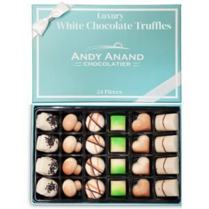 Andy A d Handcrafted Belgian White Chocolate Truffles - 24-Piece Luxury Gift Box, Gluten-Free, Soy-Free, Sesame-Free, Hand Made Truffles Gift Box for Gifting - Perfect for Birthday, Baby Shower, Christmas, Anniversary Any Occasion